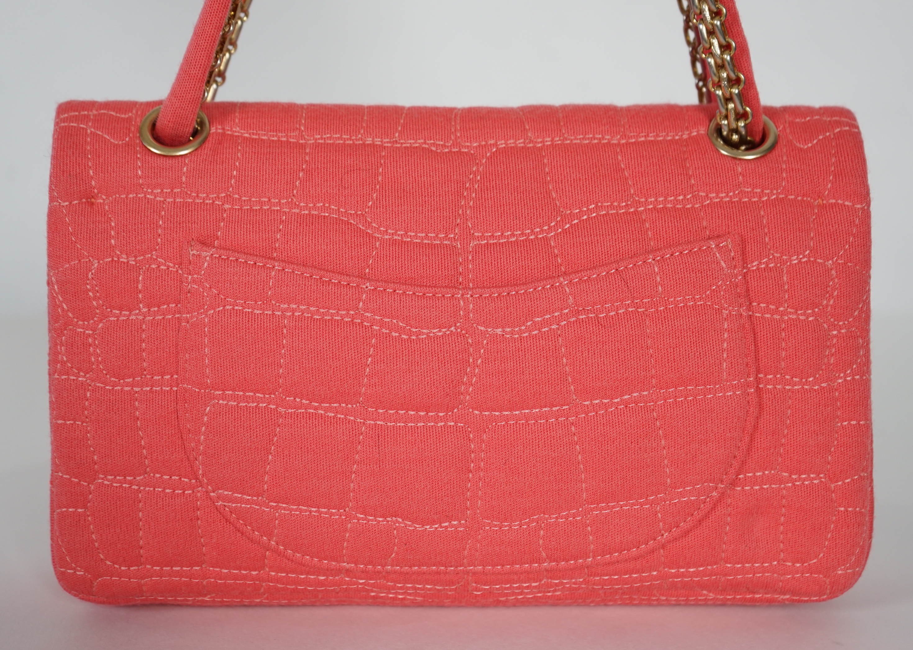 A Chanel coral jersey Croc Reissue 2.55 Classic Flap bag, width 24.5cm, height14cm, depth 3cm